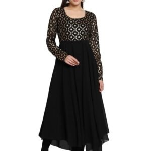 PH POSHAKHUB Georgette Foil Print Anarkali Kurta has Round Neck and Full Sleeve