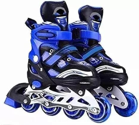 New Inline Skates, Adjustable Inline Roller Skates for Boys Kids & Girls, 7 to 14 Years Unisex Outdoor Skating Shoes Roller Blades with Led Flash Lights Featuring Wheels. (Blue)